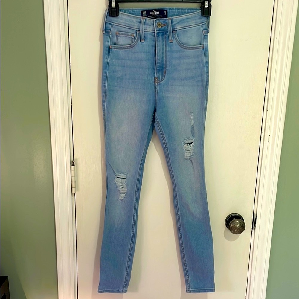 Hollister Blue Skinny Jeans with Distressed Details